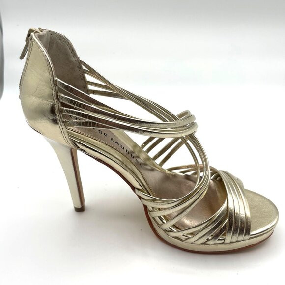 Chinese Laundry Gold Strappy Heels with Zippered Back Size 8.5M - Picture 3 of 7